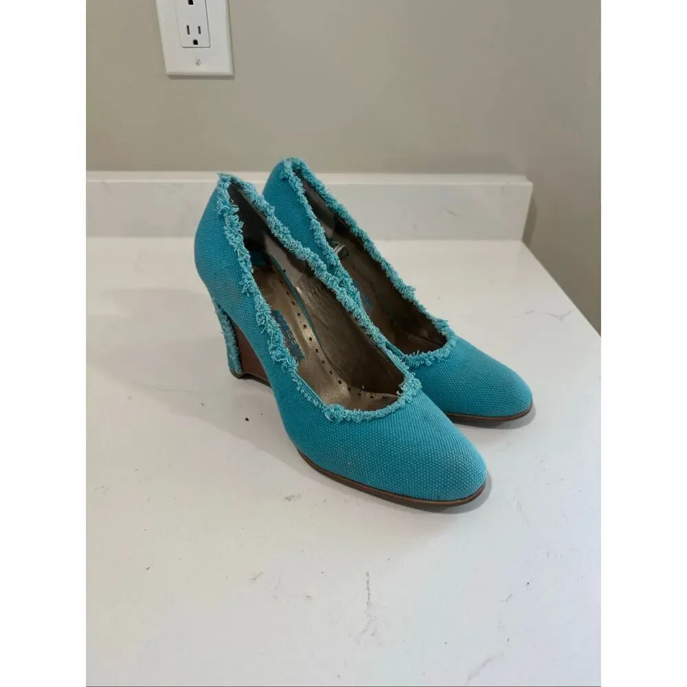 Sport-I-Que Donald Pliner Teal Cloth Wedge Heels Size 10
